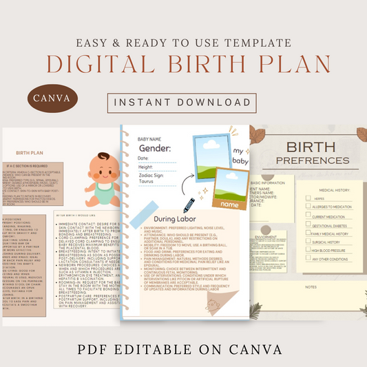 Birth Plan Worksheet, Birth Plan Template, Birth Plan Printable, Natural Birth Plan, Customizable Birth Plan Template, Birth Plan Canva